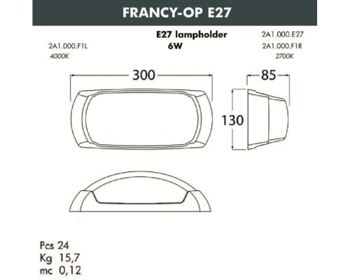 Настенный светильник уличный Francy-ОP 2A1.000.000.LYF1R Fumagalli