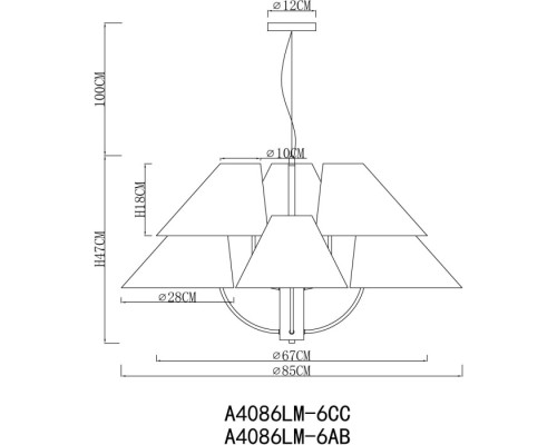 Подвесная люстра Rondo A4086LM-6AB Arte Lamp