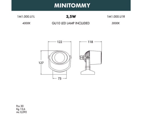 Архитектурная подсветка Minitommy 1M1.000.000.WXU1L Fumagalli