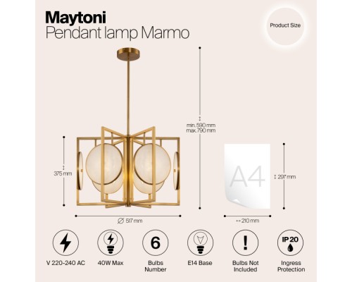 Потолочная люстра Marmo MOD099PL-06G Maytoni