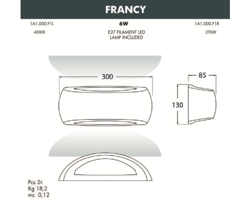 Настенный светильник уличный Francy 1A1.000.000.LYF1R Fumagalli