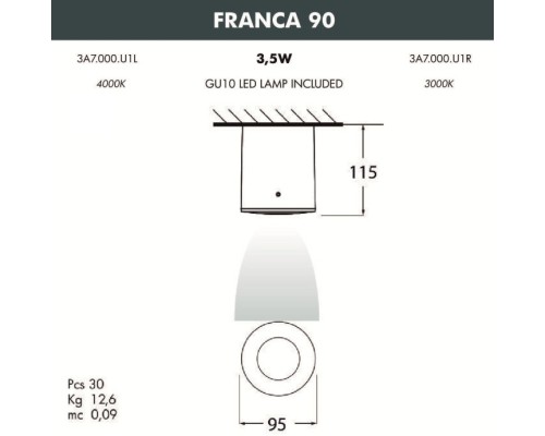 Потолочный светильник уличный Franca 90 3A7.000.000.WXU1L Fumagalli