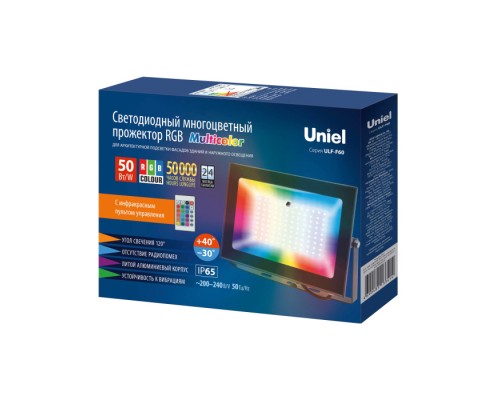 Прожектор уличный  ULF-F60-50W/RGB IP65 200-240В BLACK N1 Uniel