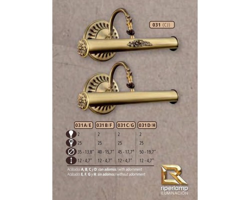 Подсветка для картин 031G 031G/2 CJ NO ADORNMENTS Riperlamp