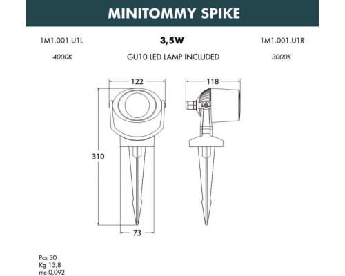 Грунтовый светильник Minitommy 1M1.001.000.WXU1L Fumagalli
