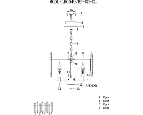 Подвесная люстра Laurina LH0049/6P-GD-CL Lumien Hall