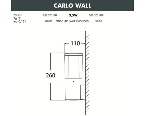 Настенный светильник уличный Carlo DR1.570.000.LXU1L Fumagalli