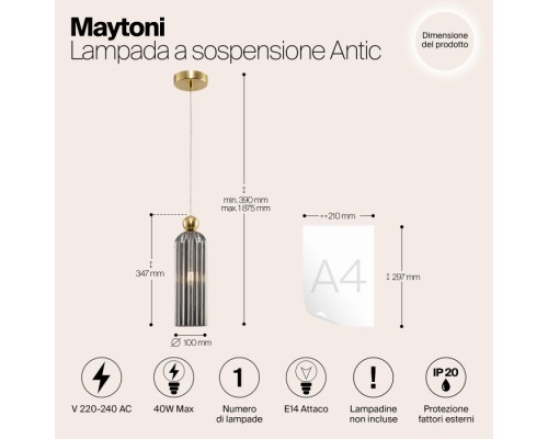 Подвесной светильник Antic MOD302PL-01GR Maytoni