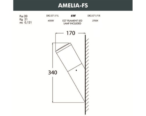 Настенный светильник уличный Amelia DR2.571.000.AYF1R Fumagalli