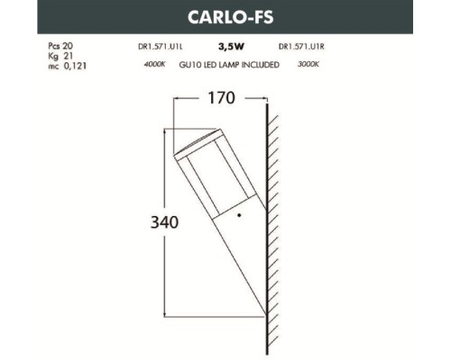 Настенный светильник уличный Carlo DR1.571.000.AXU1L Fumagalli
