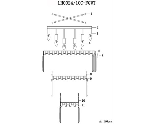 Потолочная люстра Nara LH0024/10C-FGWT Lumien Hall