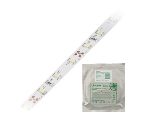 Светодиодная лента  ULS-Q320 2835-60LED/m-8mm-IP20-DC12V-4,8W/m-5M-6500K катушка в герметичной упаковке Volpe