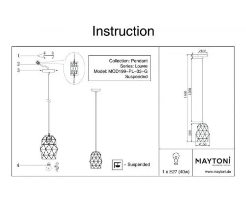 Подвесной светильник Louvre MOD199-PL-03-G Maytoni